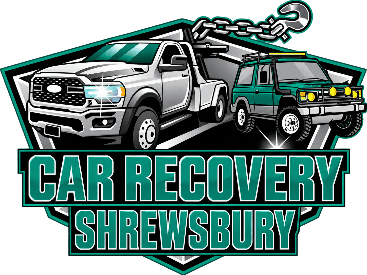 Car recovery service logo with tow trucks in Shrewsbury.
